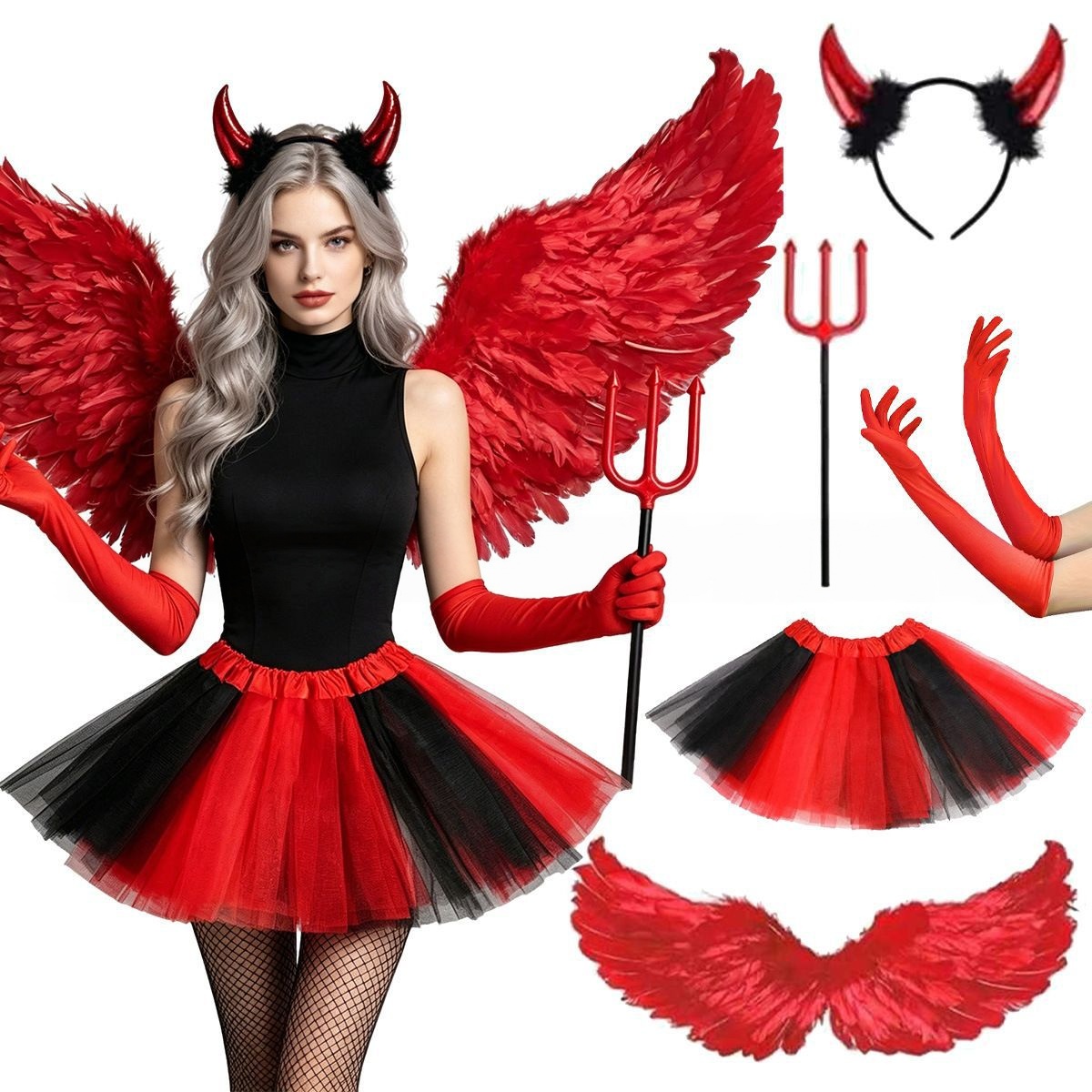 Women Accessories Products - Halloween Cosplay Red Devil Headwear Wing